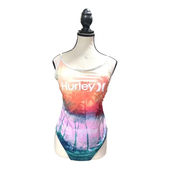 Hurley Sunset Ombre Palm Tree Print One Piece Swimsuit. - Picture 5 of 10